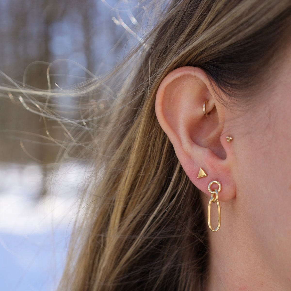EAR-VRM Interlocking Ovals & Rings On Post Earrings - Gold Vermeil