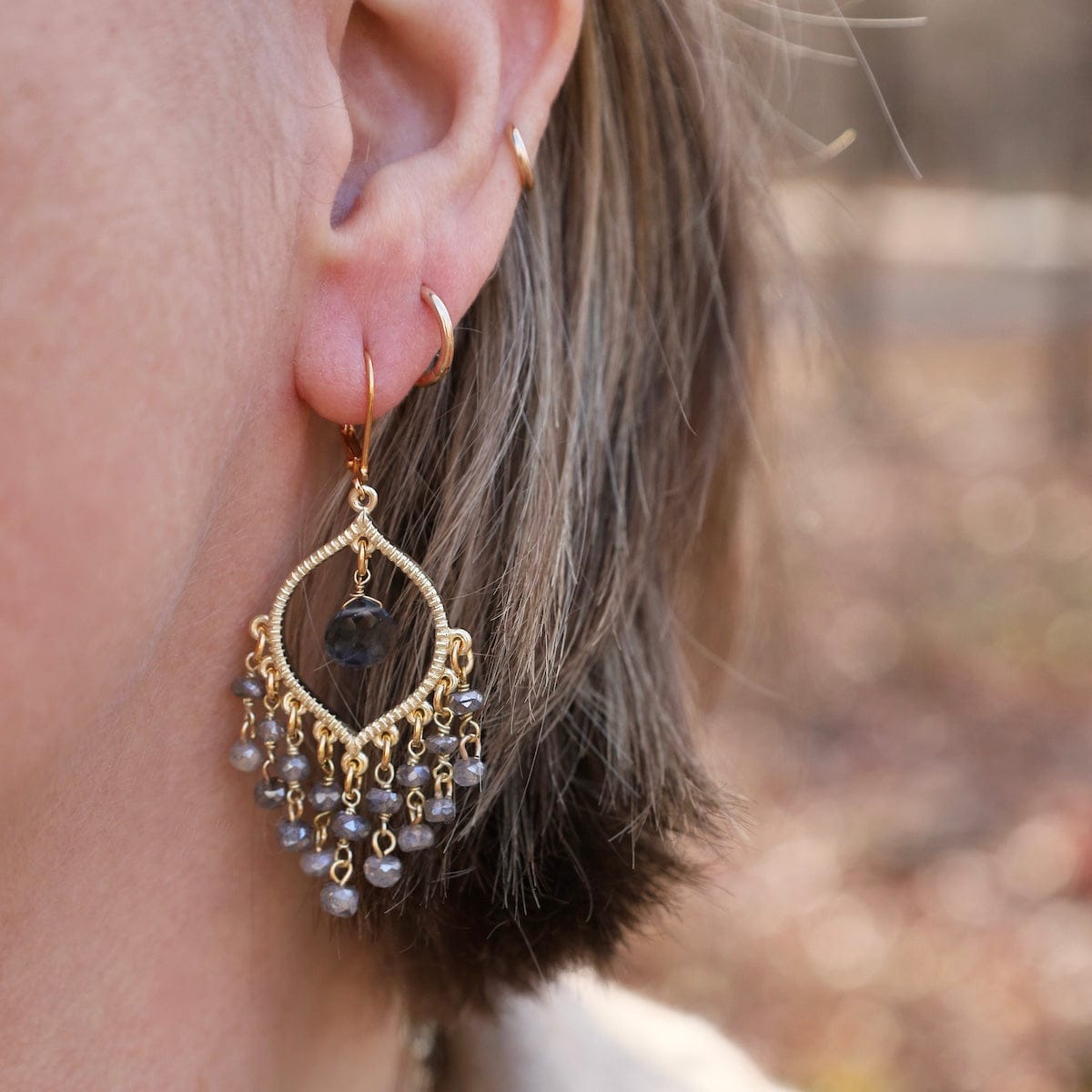 EAR-VRM Labradorite and Blue Quartz Chandelier Earrings