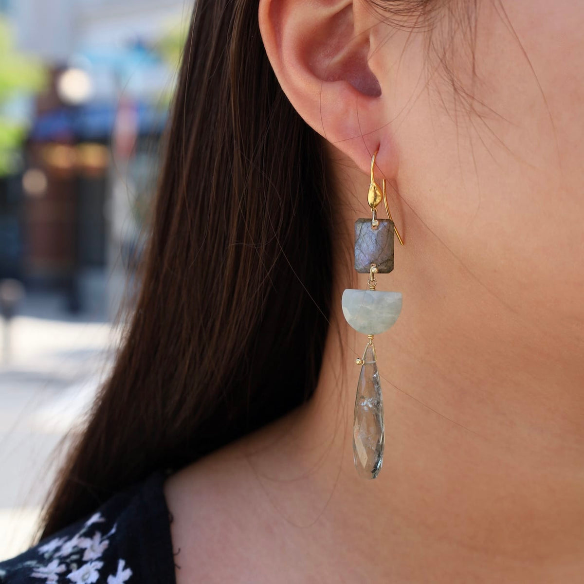 EAR-VRM Labradorite with Aqua Moons Earrings