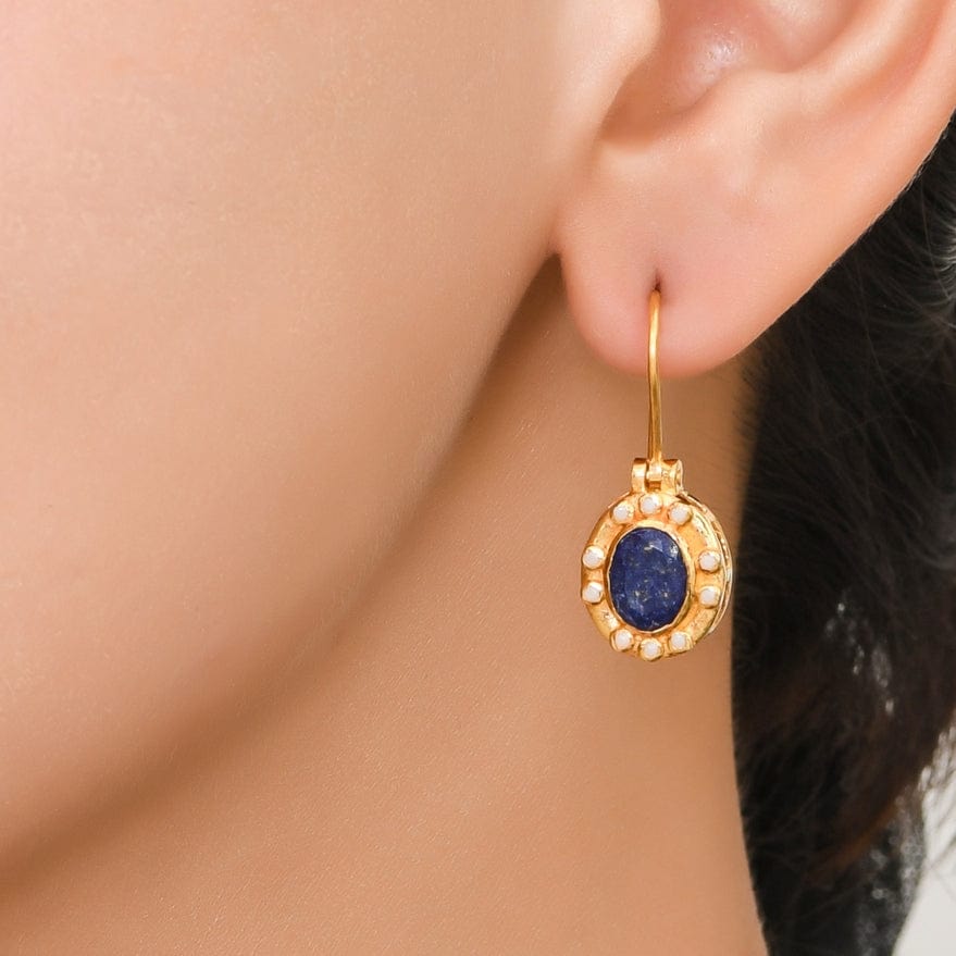 EAR-VRM Lapis Pearl Gold Vermeil Over Silver Earrings