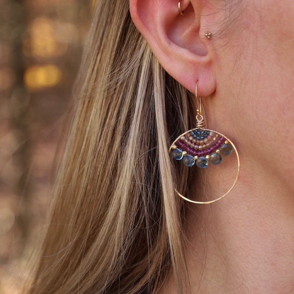 
                      
                        EAR-VRM Large Hoop - Quartz, rhodolite garnet, zircon, gol
                      
                    