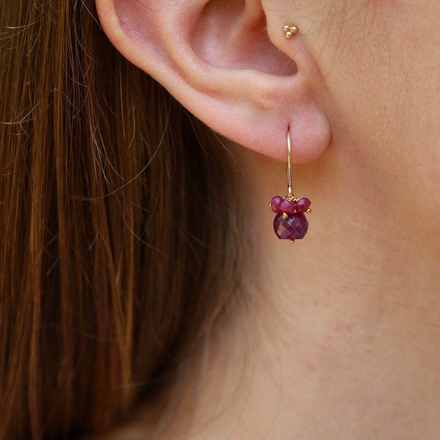 EAR-VRM Large Rondelle Cluster Earring - Ruby