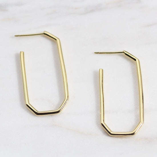 EAR-VRM Long Hex Hoop on Post - Gold Vermeil