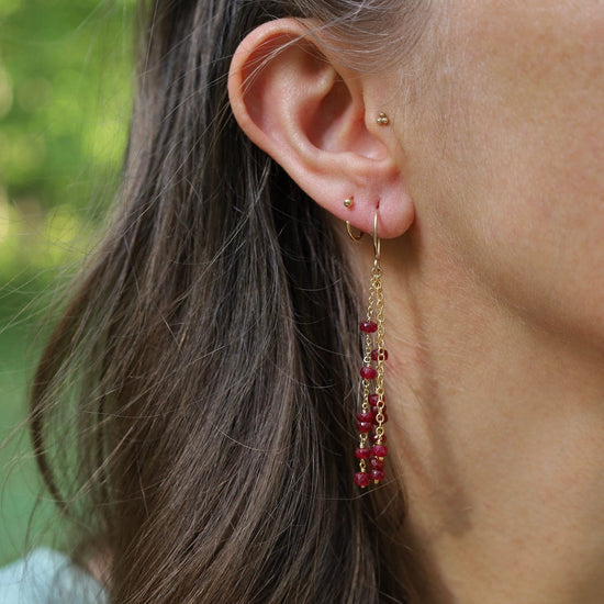 EAR-VRM Long Rondelle Chain Earrings - ruby