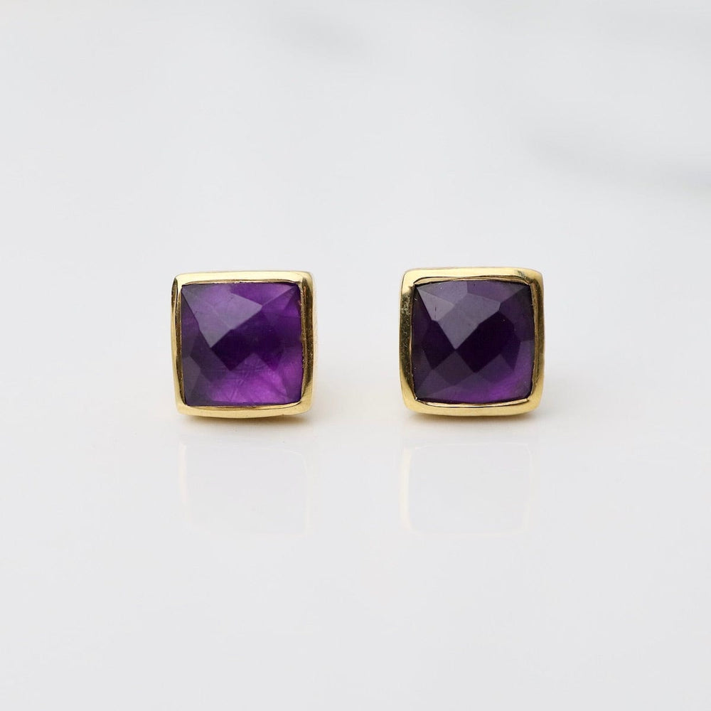 EAR-VRM Madeline Stud Earrings - Vermeil Square - Amethyst