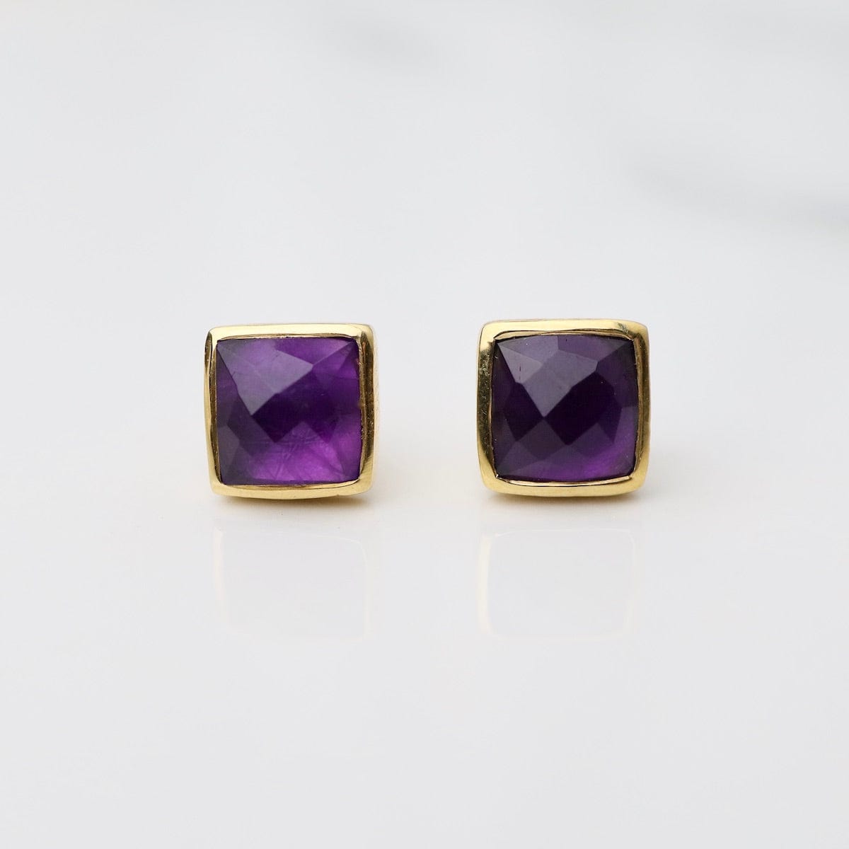 EAR-VRM Madeline Stud Earrings - Vermeil Square - Amethyst