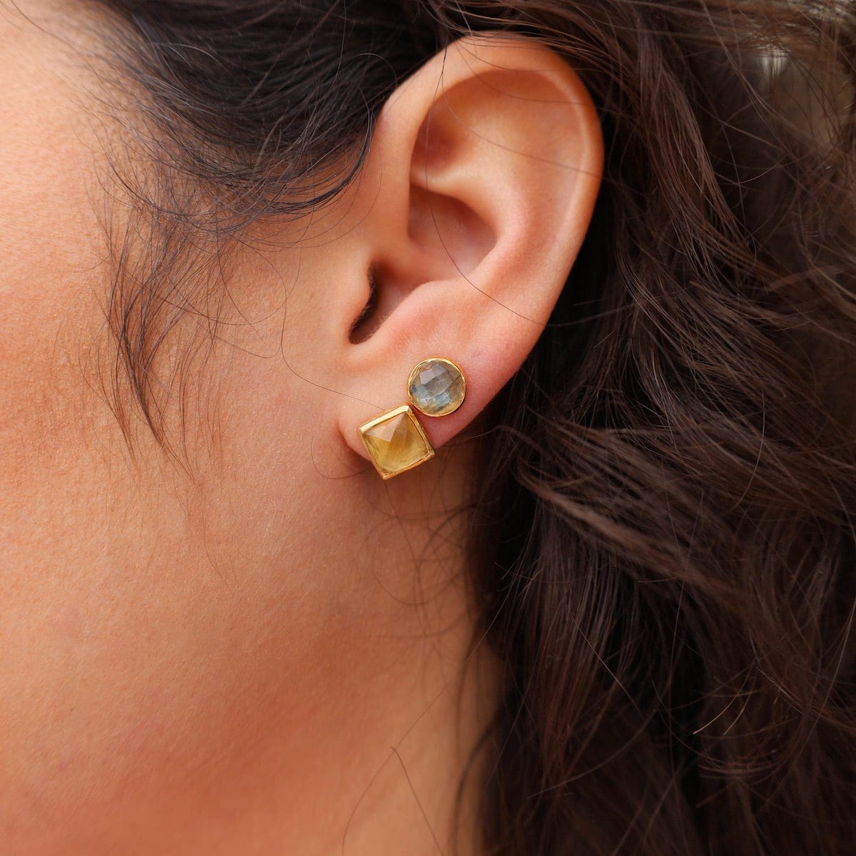 EAR-VRM Madeline Stud Earrings - Vermeil Square - Citrine