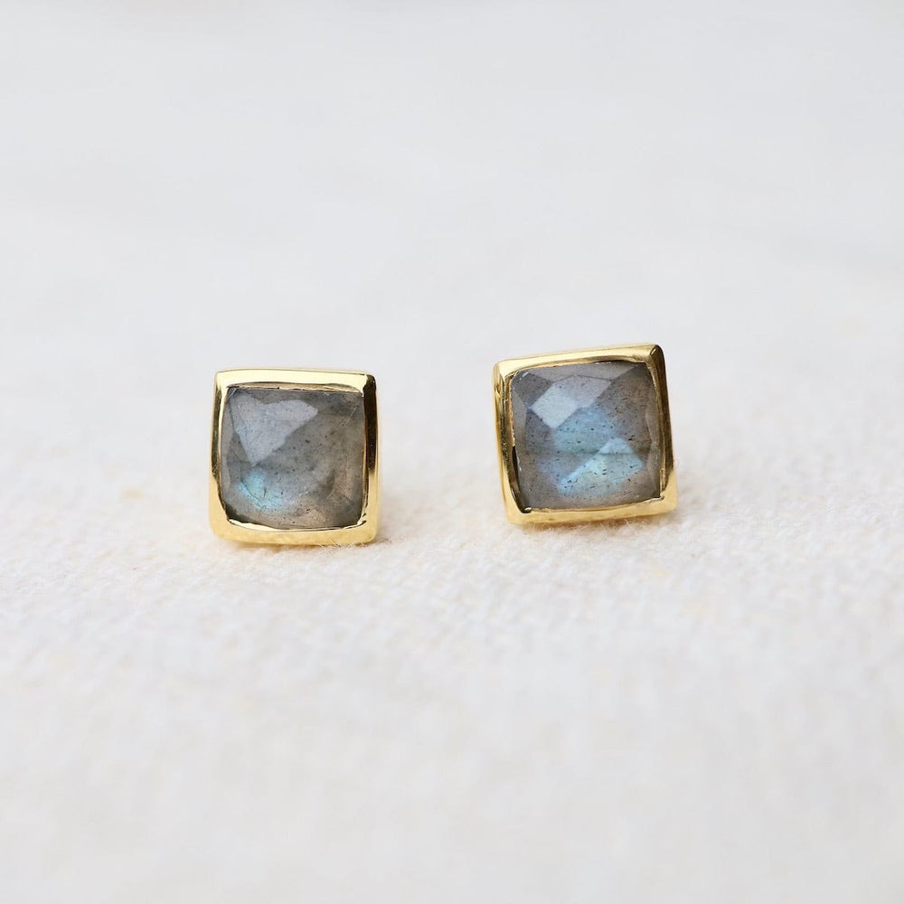 EAR-VRM Madeline Stud Earrings - Vermeil Square - Labradorite