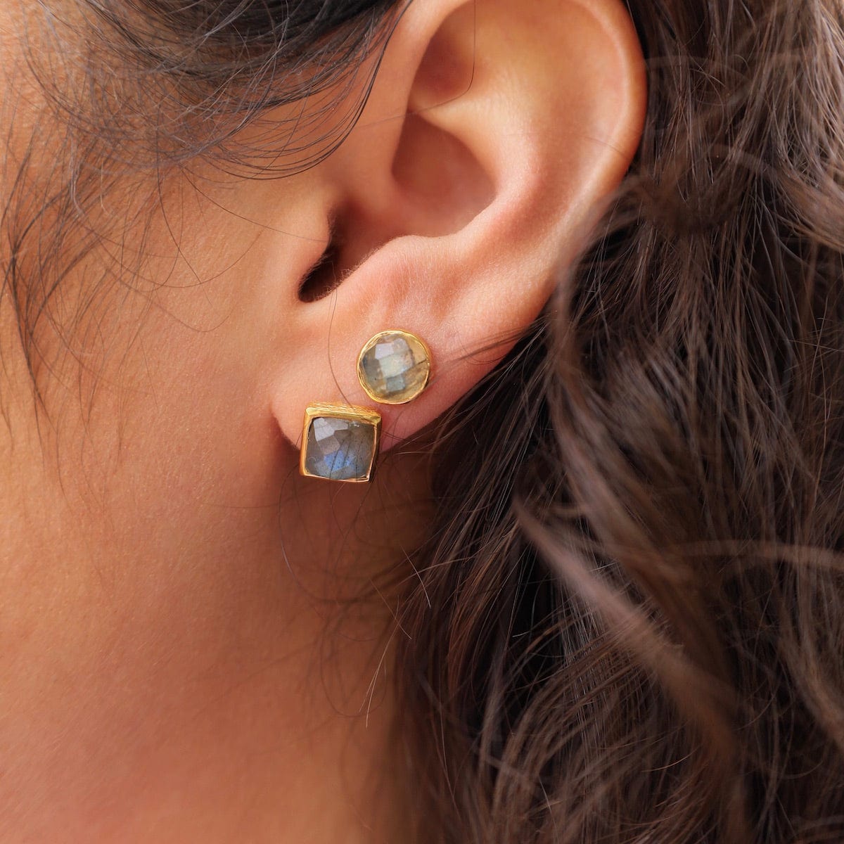 EAR-VRM Madeline Stud Earrings - Vermeil Square - Labradorite