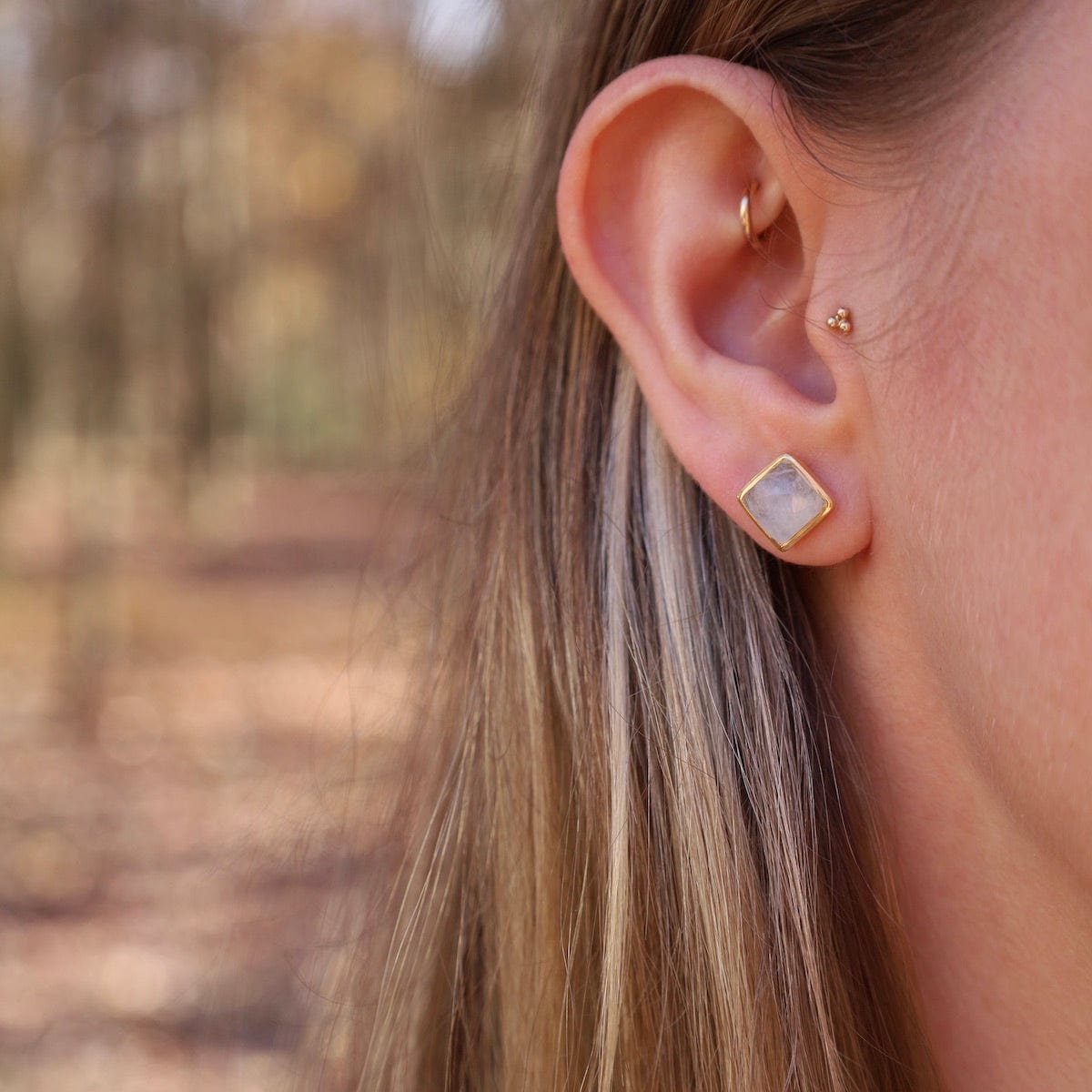 EAR-VRM Madeline Stud Earrings - Vermeil Square - Rainbow