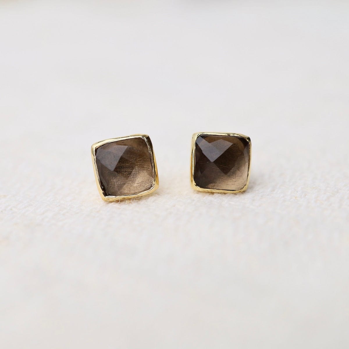 EAR-VRM Madeline Stud Earrings - Vermeil Square - Smoky Quartz