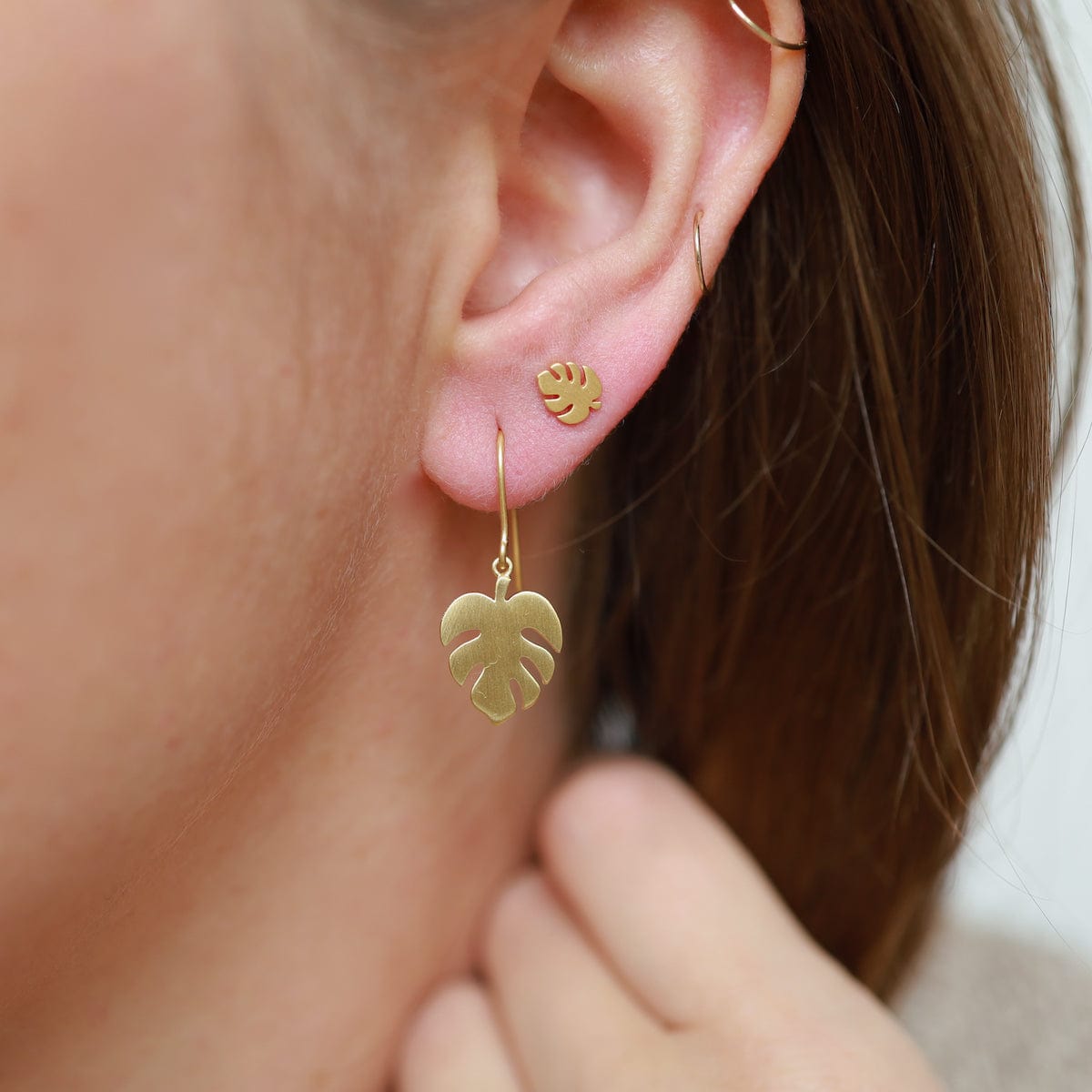 EAR-VRM Monstera Leaf Stud Earring - Brushed Gold Vermeil