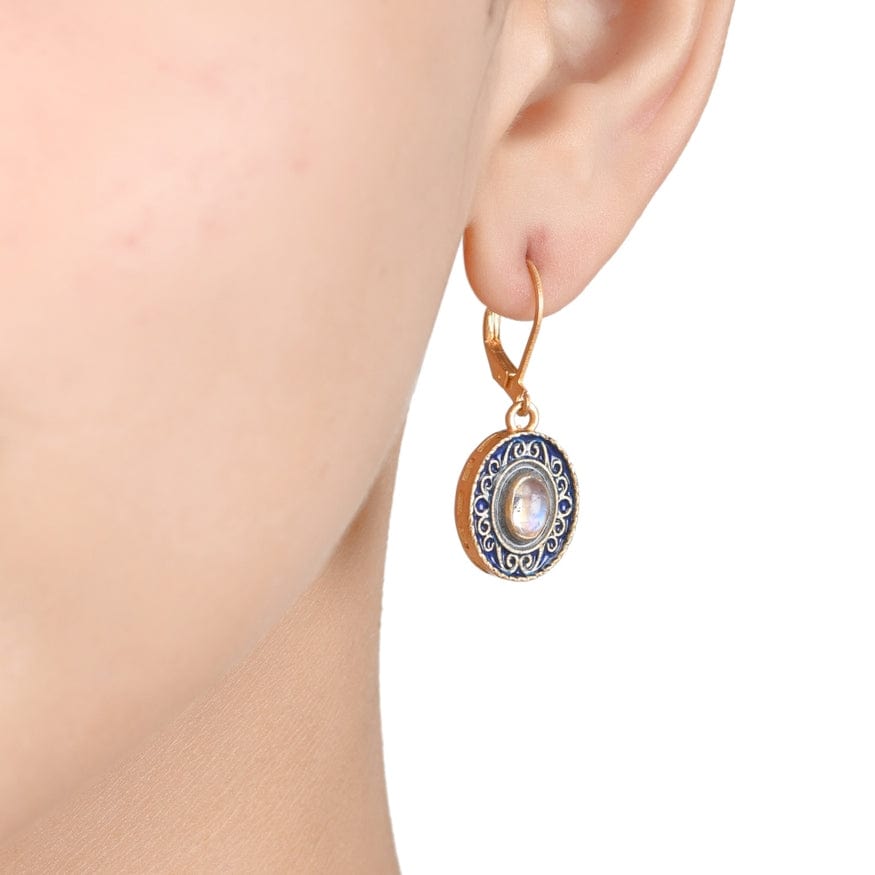 EAR-VRM Moonstone Gold Plated Brass Enamel Earrings