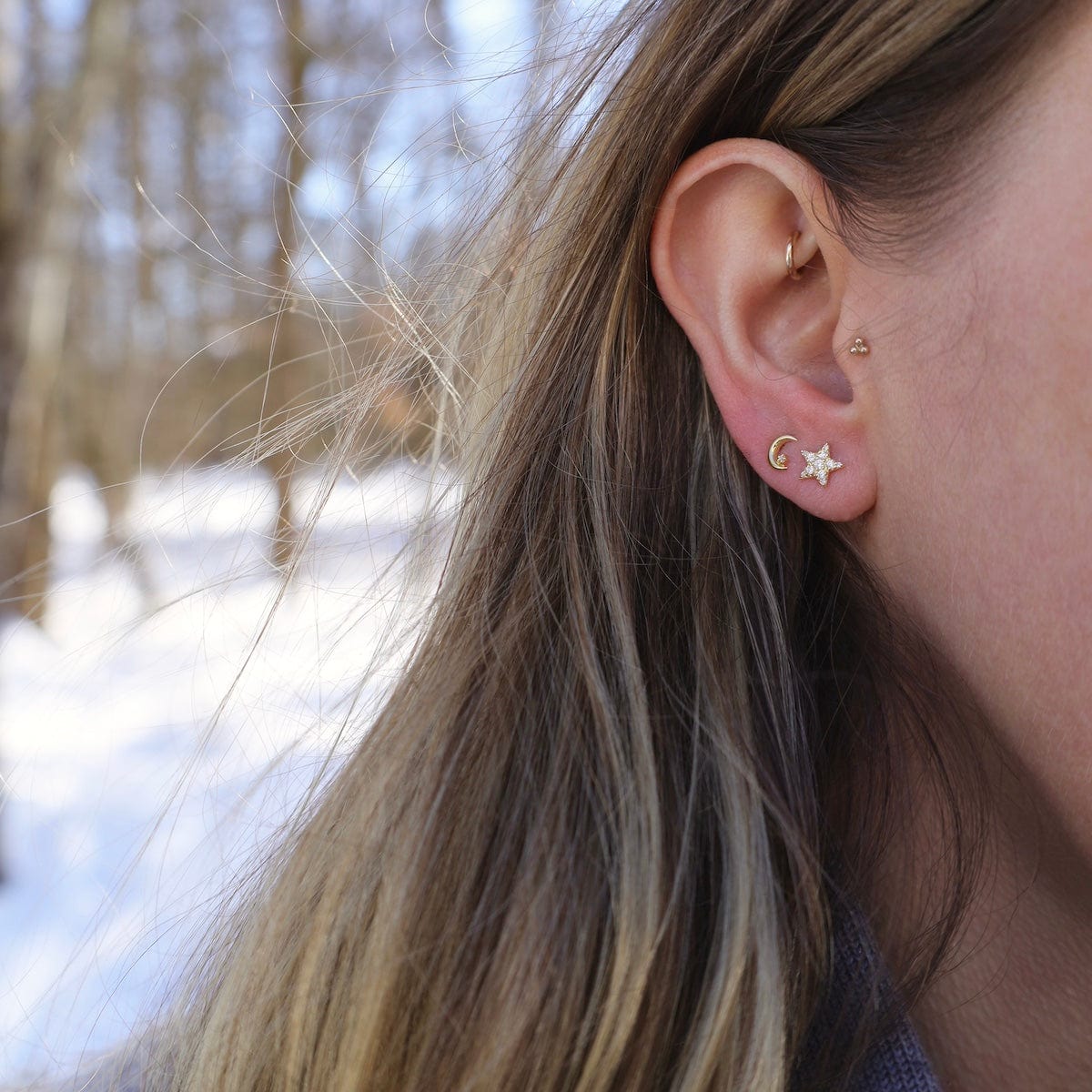 Solid 14K Star and Moon Studs