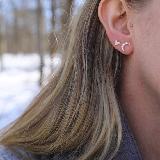 EAR-VRM New CZ Pave Moon & Star Stud Earrings - Gold Vermeil