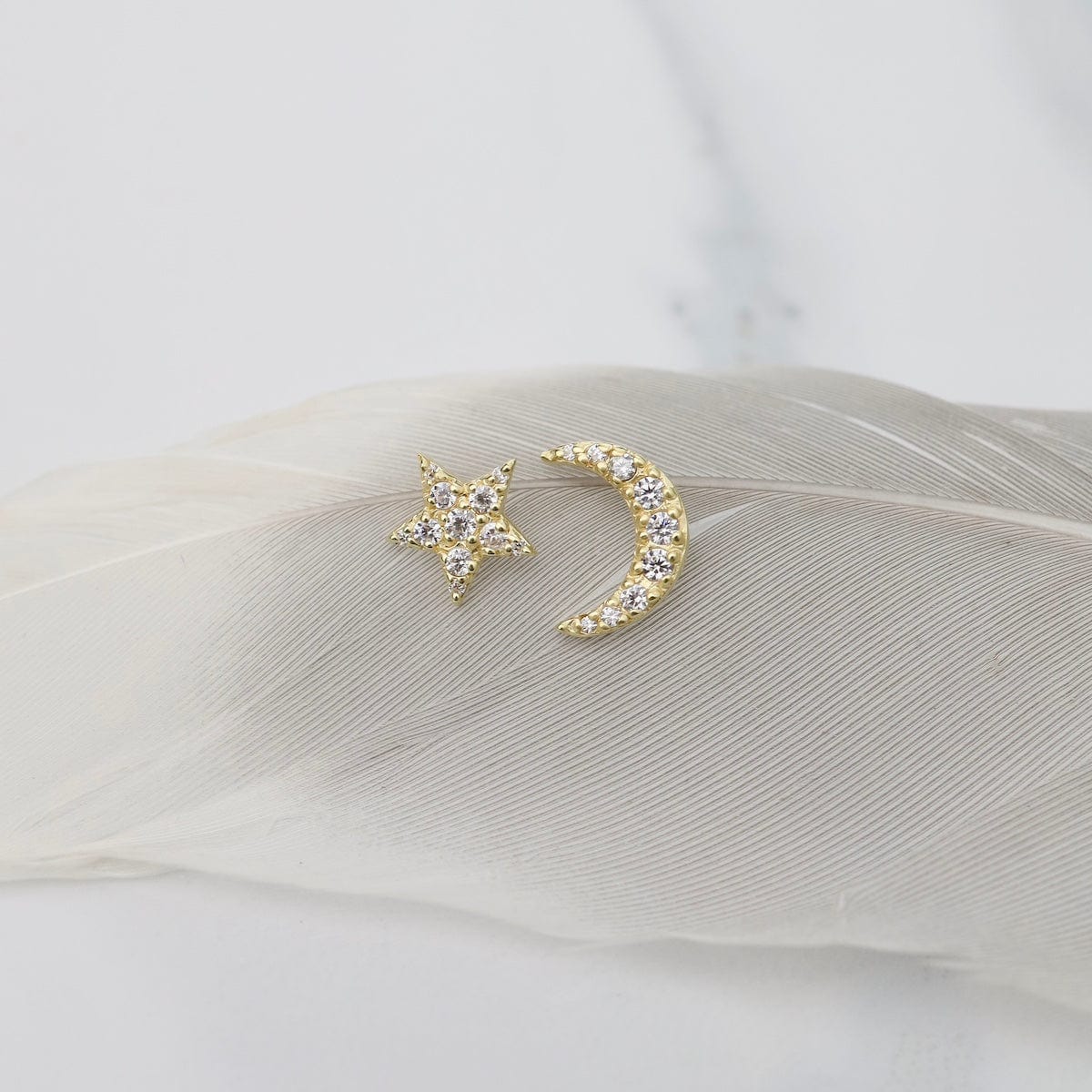 EAR-VRM New CZ Pave Moon & Star Stud Earrings - Gold Vermeil