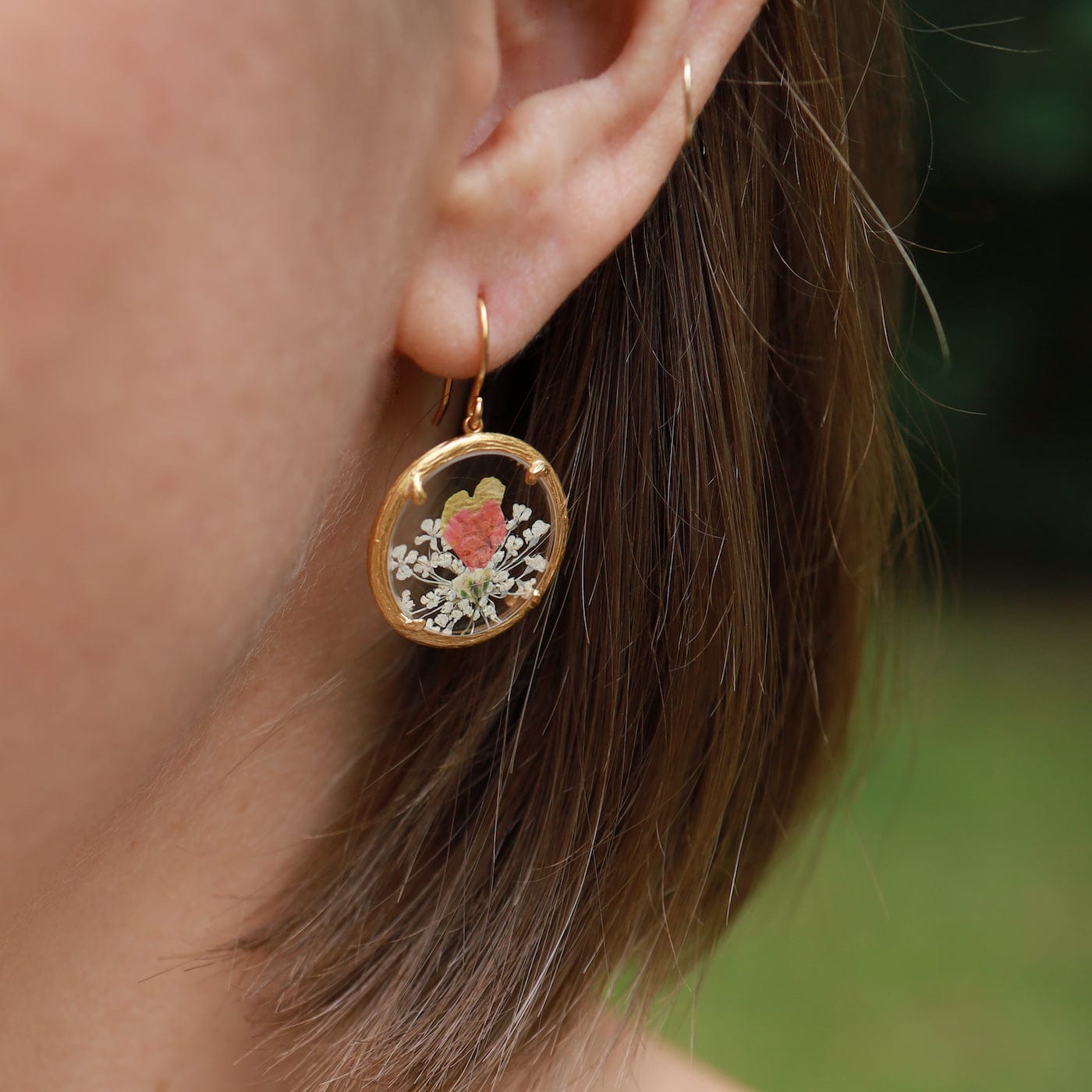 EAR-VRM Orange Hearts Small Glass Botanical Earrings - 18K Gold Vermeil