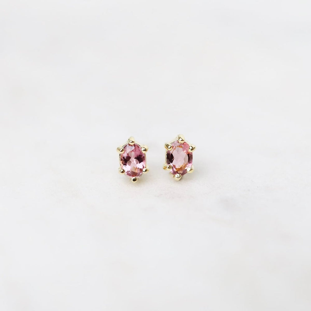 EAR-VRM Oval Claw-set Pink Tourmaline Studs - Gold Vermeil