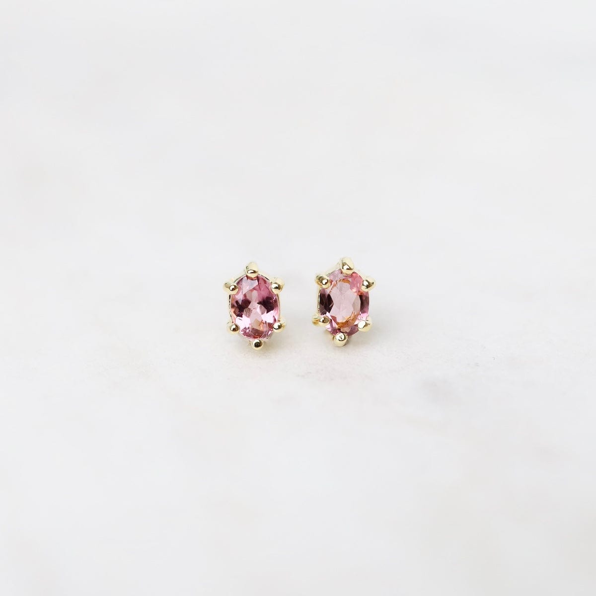 EAR-VRM Oval Claw-set Pink Tourmaline Studs - Gold Vermeil