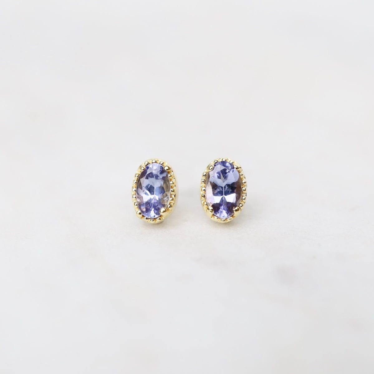 EAR-VRM Oval Tanzanite with Milgrain Edge Studs - Gold Vermeil