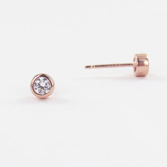 Load image into Gallery viewer, EAR-VRM Rose Gold Vermeil CZ Solitaire Studs
