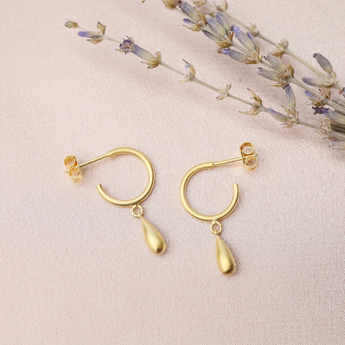 EAR-VRM Small Hoops with Hanging Drop - Brushed Gold Vermeil