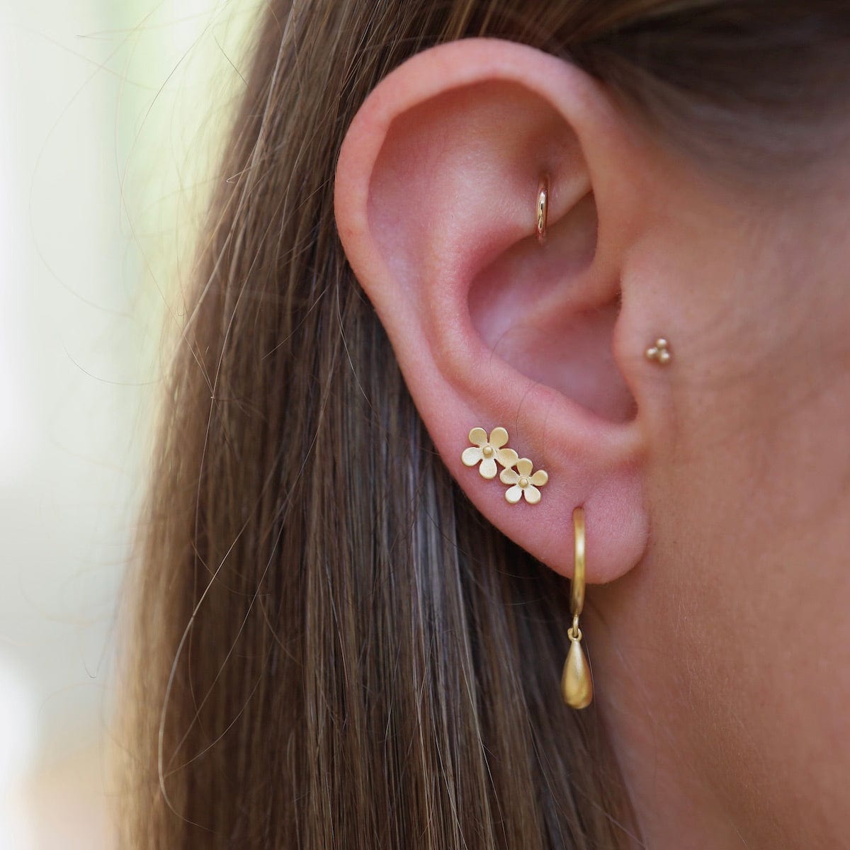 EAR-VRM Small Hoops with Hanging Drop - Brushed Gold Vermeil