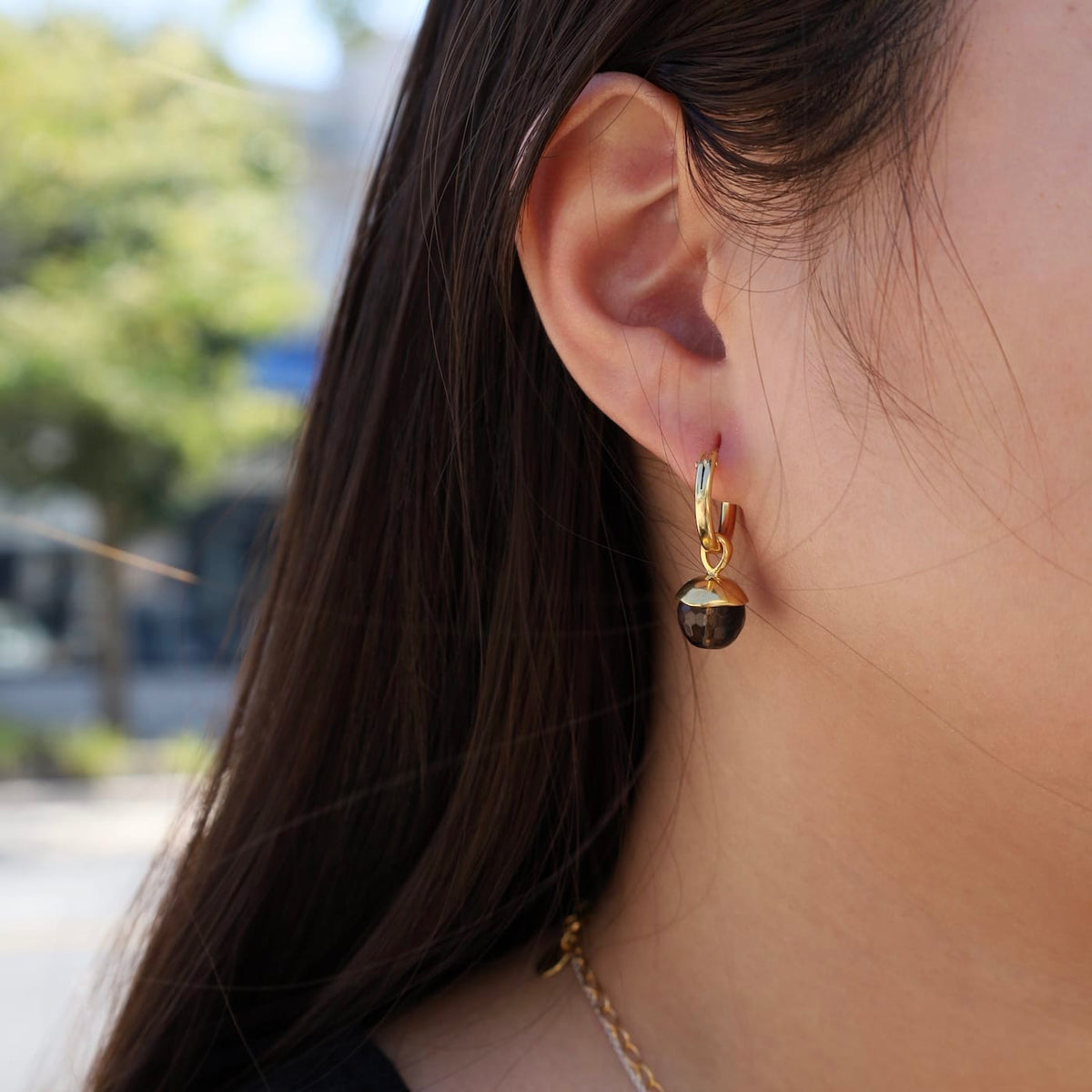 EAR-VRM Smokey Quartz Bell Hoop Earrings