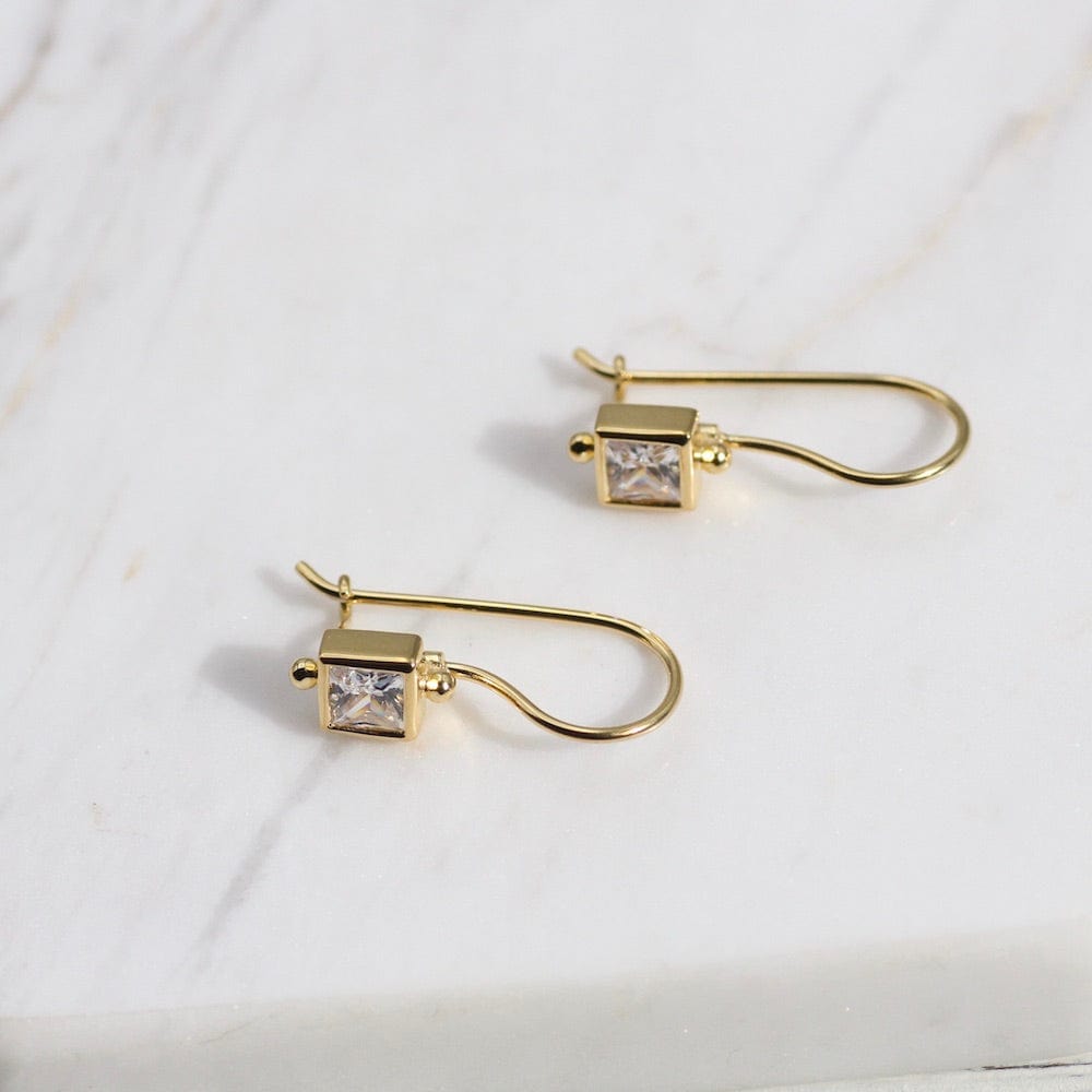 
                  
                    EAR-VRM Square Bezel Set CZ Earring with Locking Hook - Gold Vermeil
                  
                