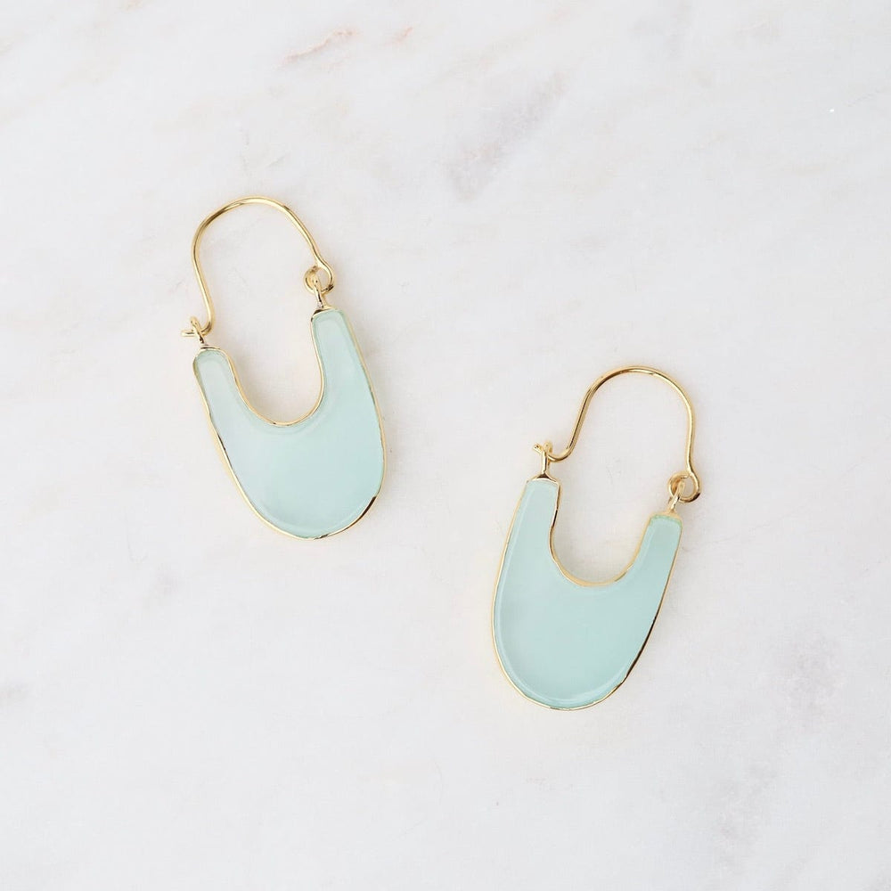 EAR-VRM Stone Slice Hoop Earrings - Aqua Blue Chalcedony