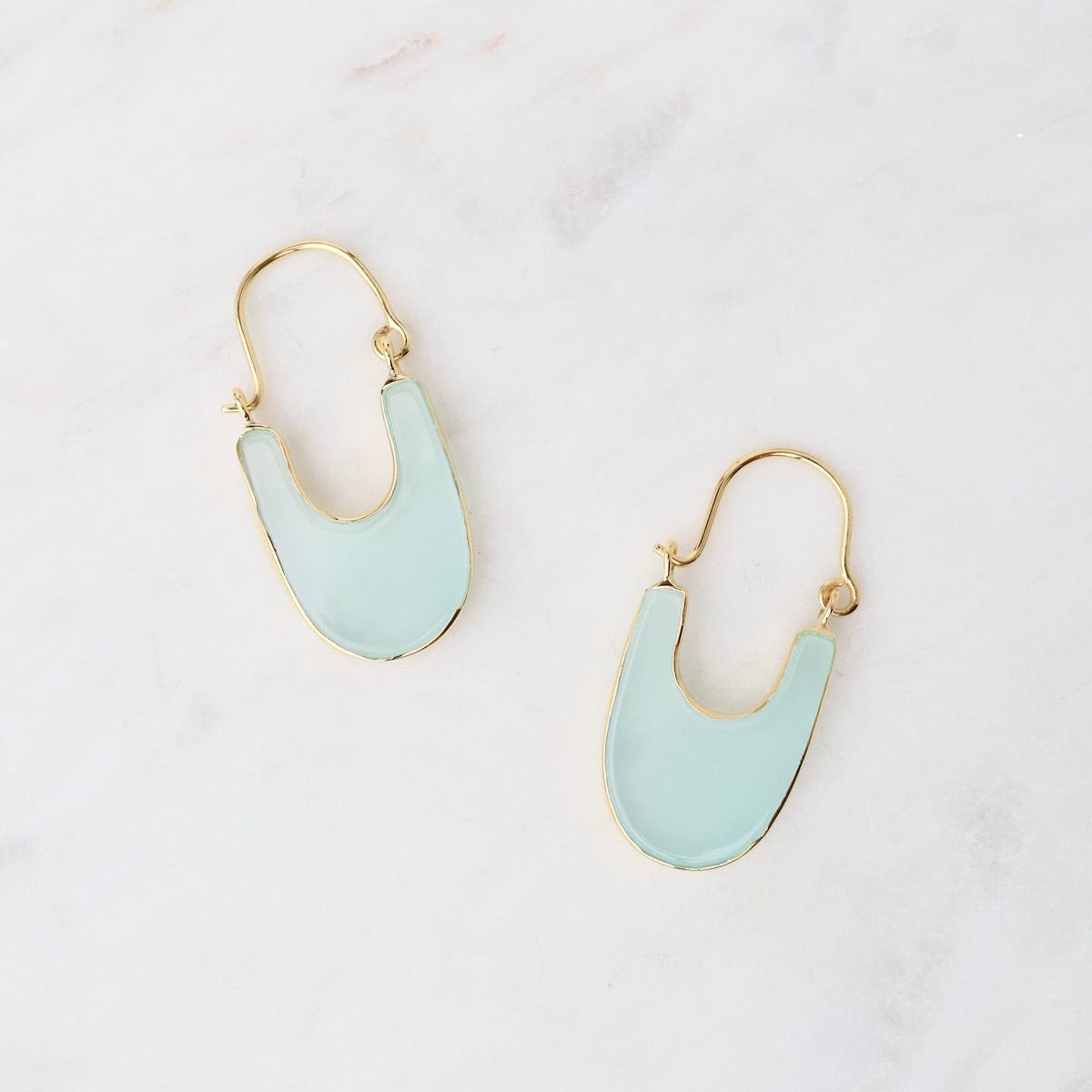 EAR-VRM Stone Slice Hoop Earrings - Aqua Blue Chalcedony