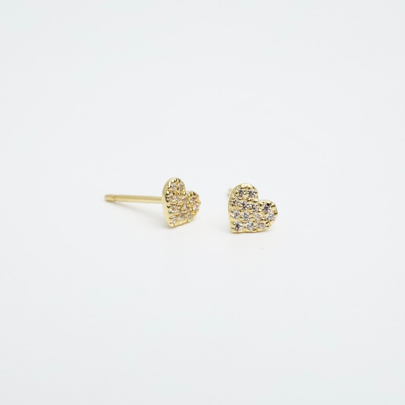 EAR-VRM Tiny CZ Pave Heart Stud Earrings -14k Gold Vermeil