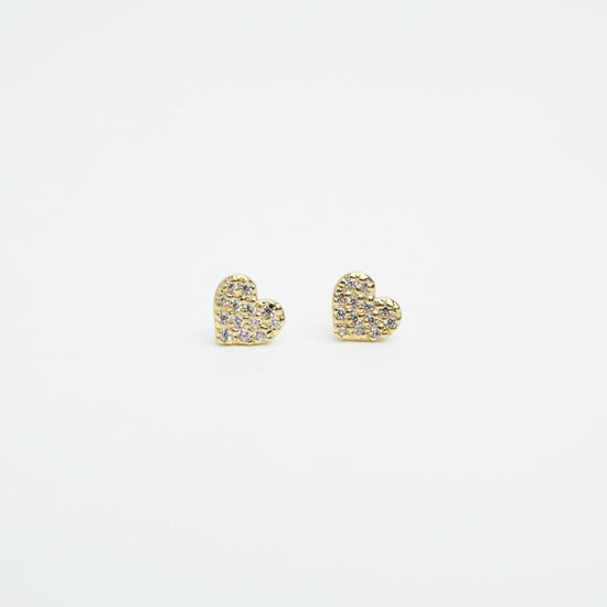 EAR-VRM Tiny CZ Pave Heart Stud Earrings -14k Gold Vermeil