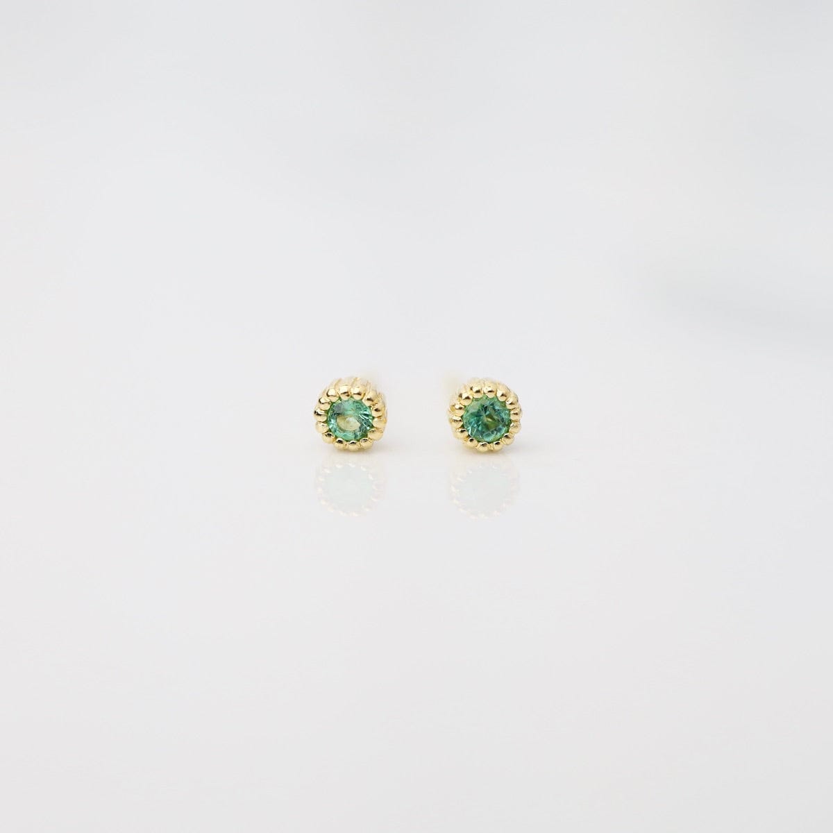 EAR-VRM Tiny Round Milgrain-Edge Emerald Stud Earrings - Gold Vermeil