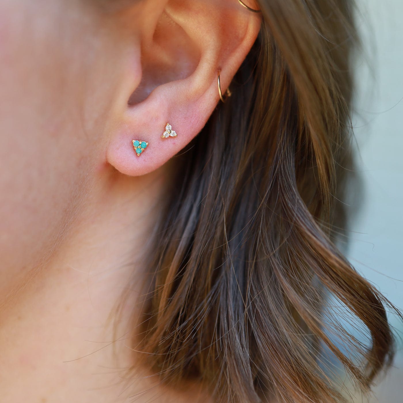EAR-VRM Turquoise Tiny Triple Stone Triangle Stud Earring