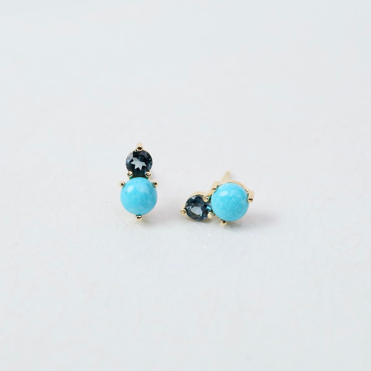 EAR-VRM Two Stone Stacked Turquoise And London Blue Topaz Studs