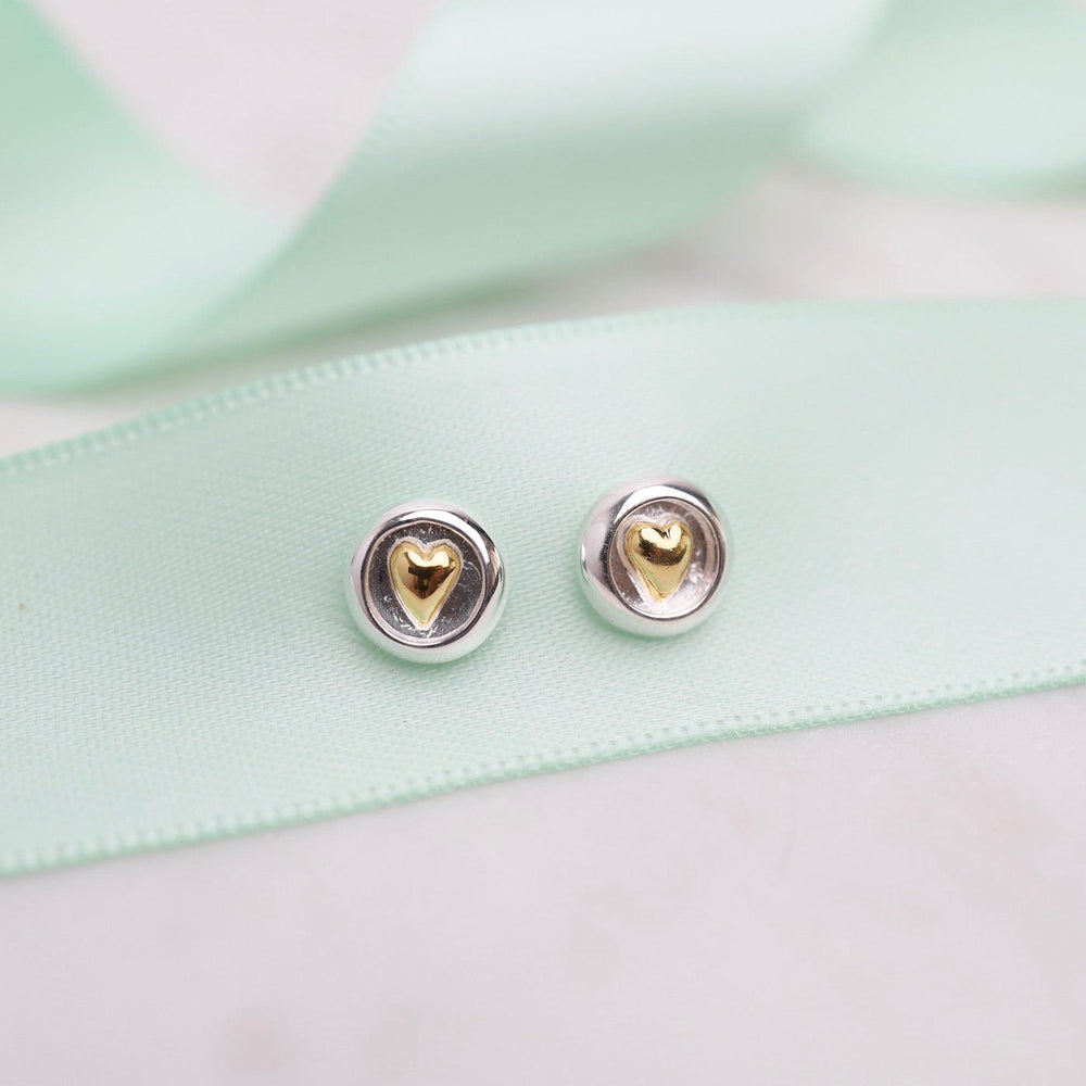 EAR-VRM Two Tone Heart In Circle Stud Earrings