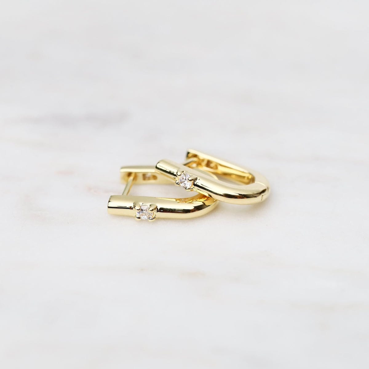 EAR-VRM U Shaped Huggie Hoops with CZ - Gold Vermeil