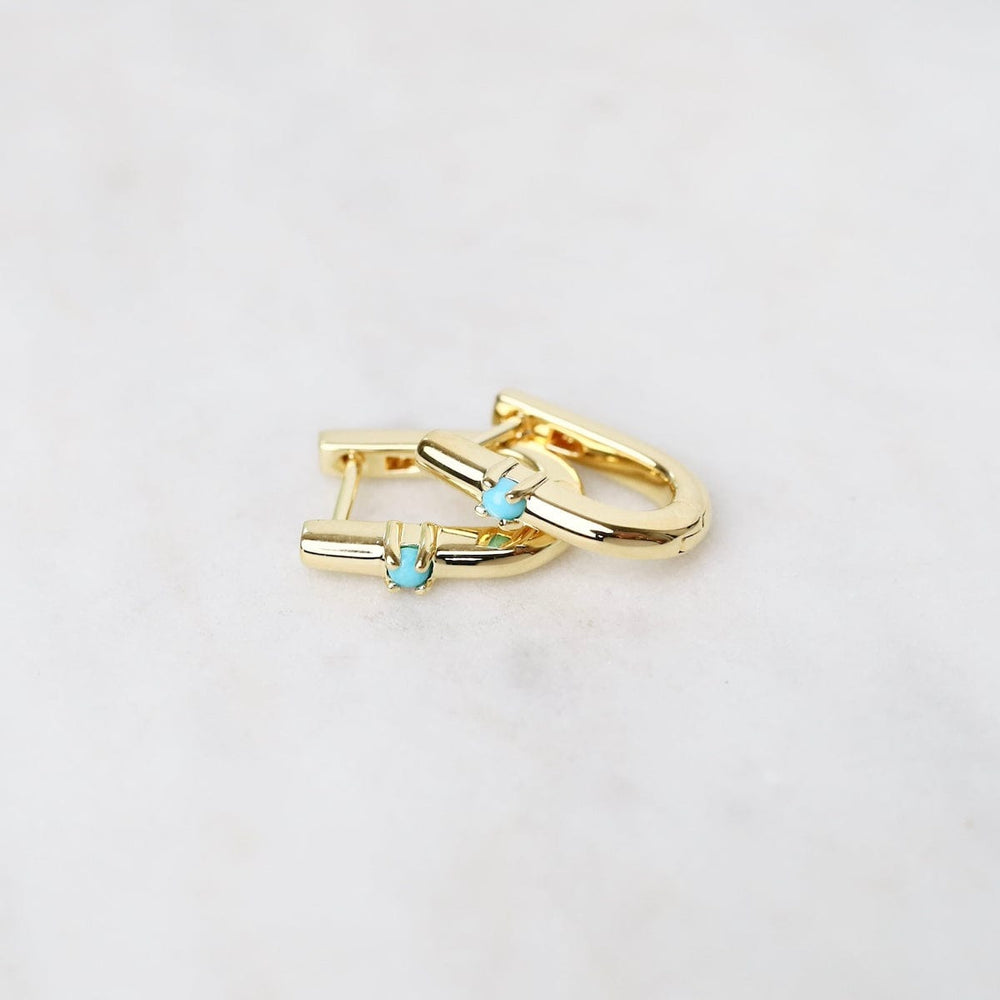 EAR-VRM U Shaped Huggie Hoops with Turquoise - Gold Vermeil