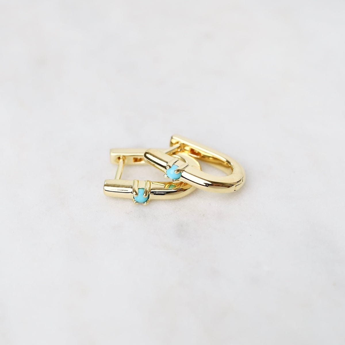 EAR-VRM U Shaped Huggie Hoops with Turquoise - Gold Vermeil