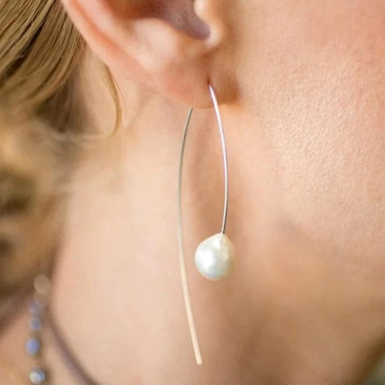 EAR White Floating Pearl Drop Thread Thru Earrings