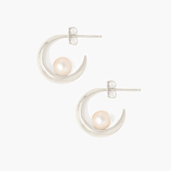 EAR White Pearl Arc Huggie Earrings