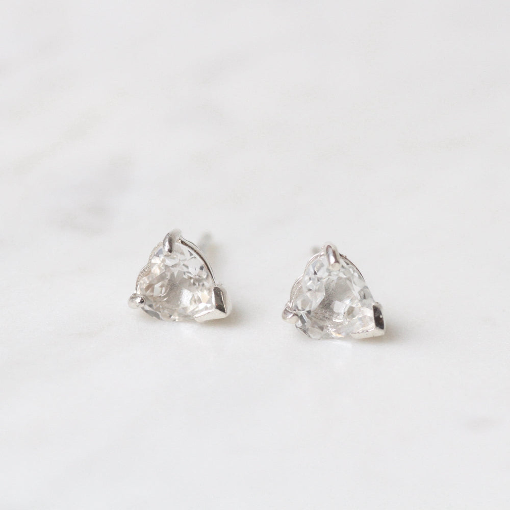 EAR White Topaz Heart Post Earring