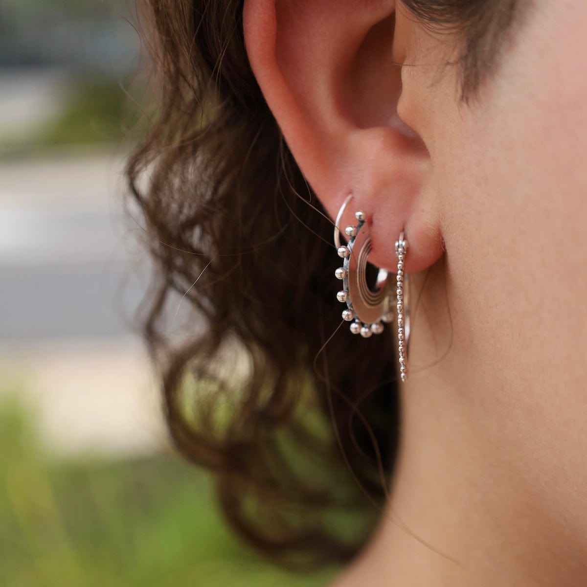 EAR Wide Flat Hoops with Balls