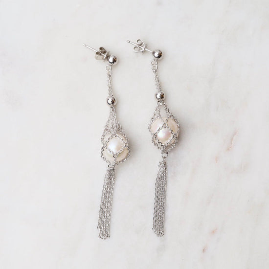 EAR Woven Basket Earrings with Pearls