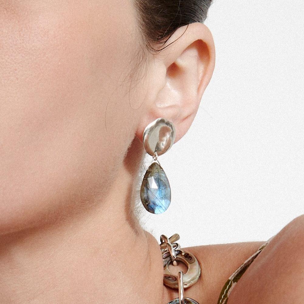 EAR Yasmine Coin Drop Earrings Labradorite