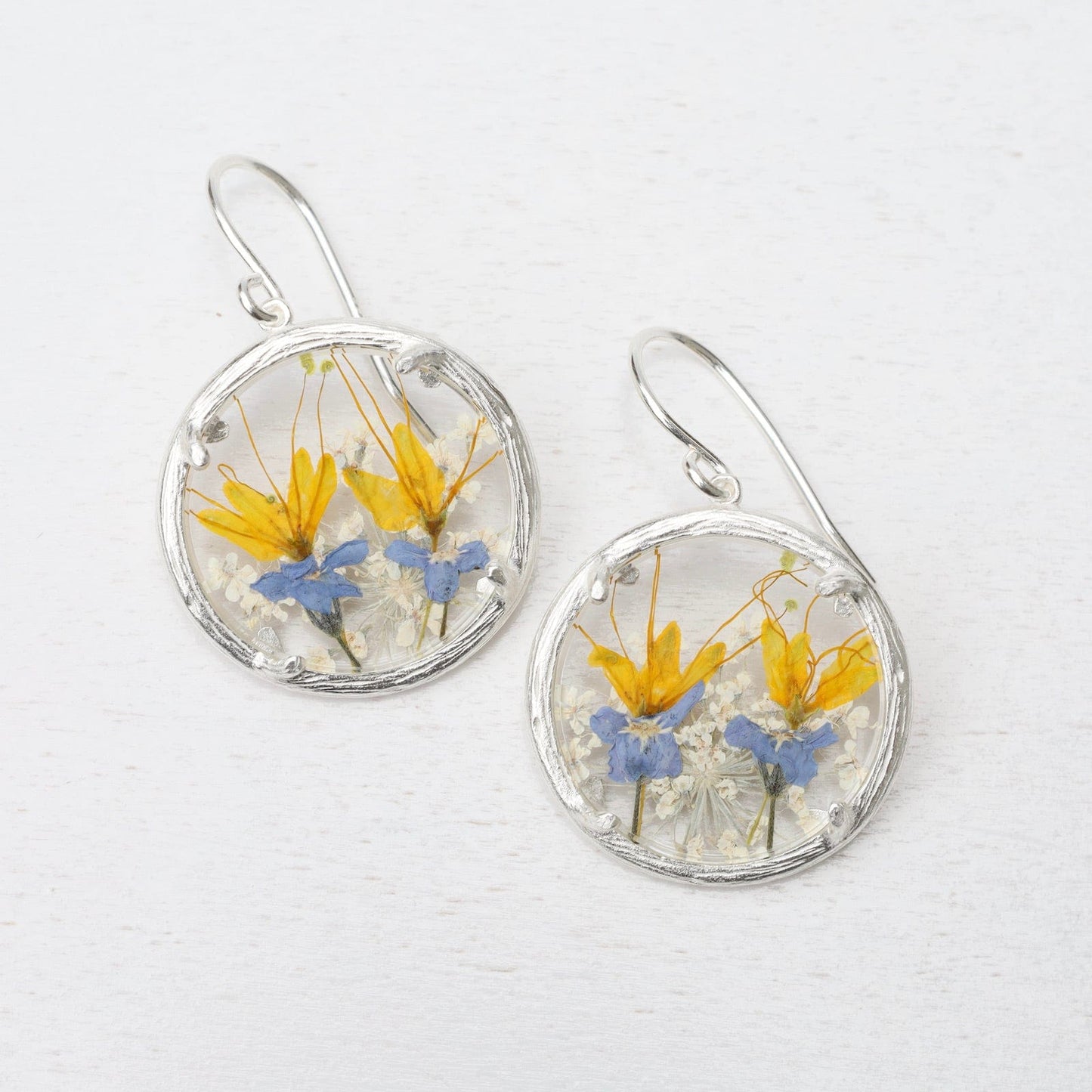 Load image into Gallery viewer, EAR Yellow Purple Fields Small Glass Botanical Earrings - Recycled Sterling Silver
