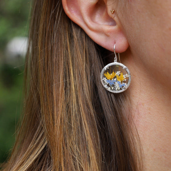 Load image into Gallery viewer, EAR Yellow Purple Fields Small Glass Botanical Earrings - Recycled Sterling Silver
