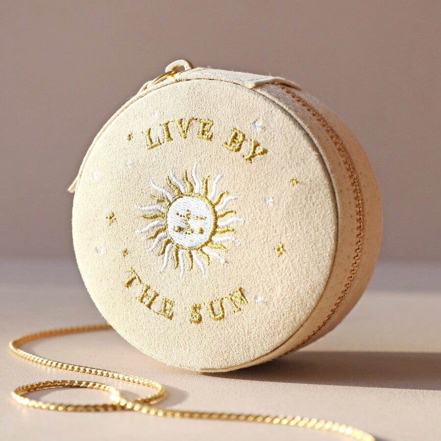GIFT Beige Sun and Moon Embroidered Round Jewelry Box