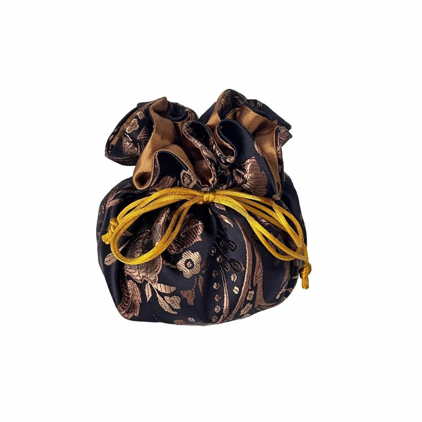 GIFT Black, Brown & Gold Floral Brocade Jewelry Pouch
